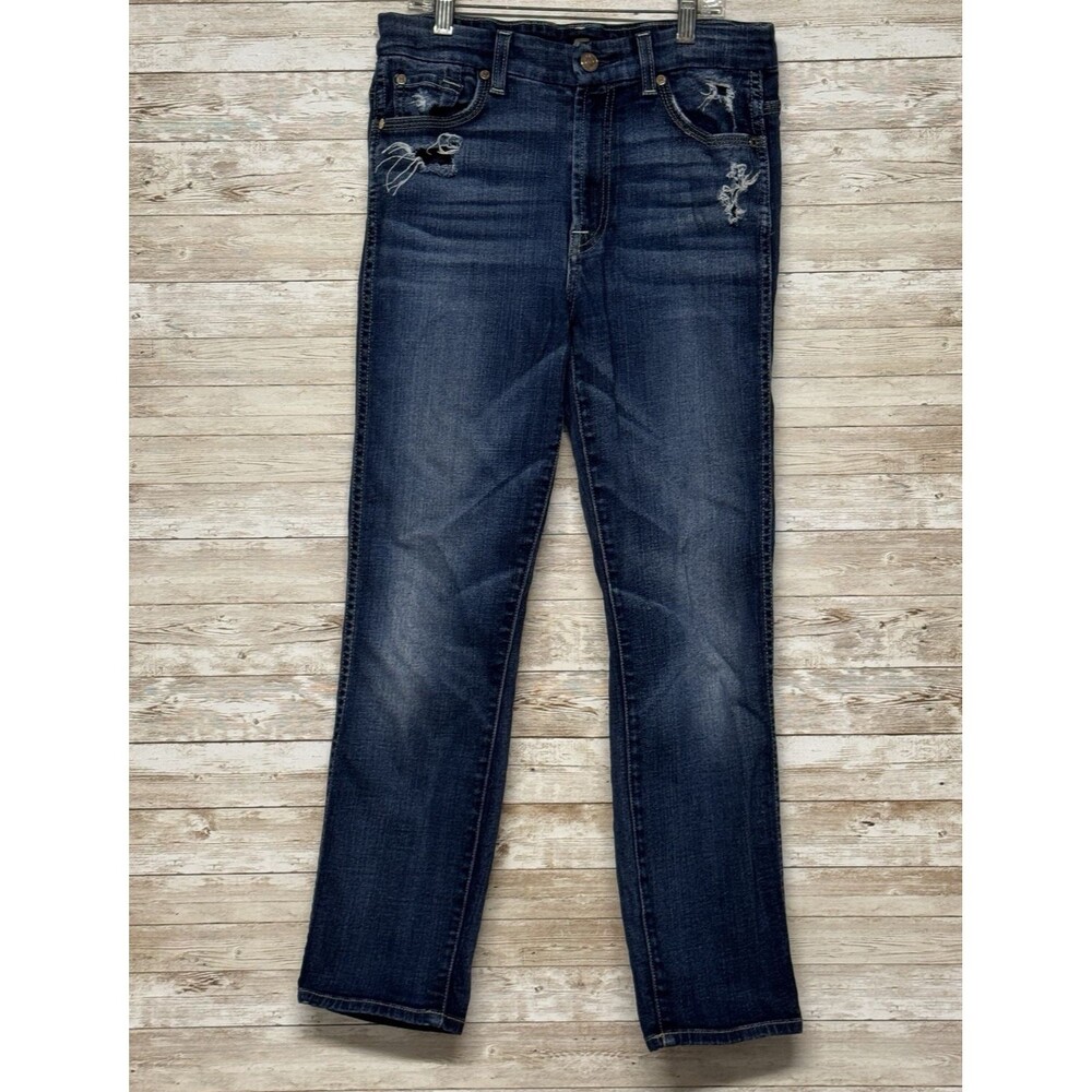 7 For All Mankind Jeans Womens 27 Cropped High Waist Vintage Straight Blue Dark